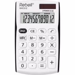 Rebell SHC312, Poche, Calculatrice basique, 12 chiffres, 1 lignes, Batterie/Solaire, Noir, Blanc