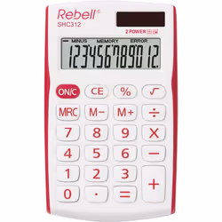 Rebell SHC312, Poche, Calculatrice basique, 12 chiffres, 1 lignes, Batterie/Solaire, Rouge