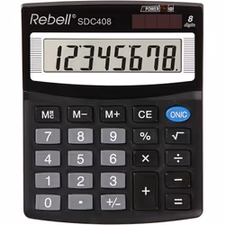 Rebell SDC 408, Bureau, Calculatrice basique, 8 chiffres, 1 lignes, Batterie/Solaire, Noir