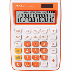 Rebell SDC912, Bureau, Calculatrice basique, 12 chiffres, 1 lignes, Batterie/Solaire, Orange