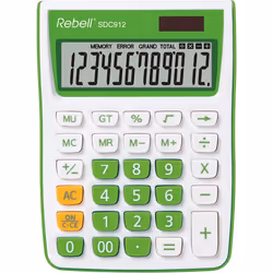 Rebell SDC912, Bureau, Calculatrice basique, 12 chiffres, 1 lignes, Batterie/Solaire, Vert