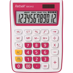 Rebell SDC912, Bureau, Calculatrice basique, 12 chiffres, 1 lignes, Batterie/Solaire, Rose