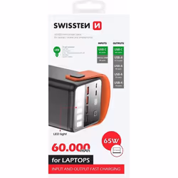 Swissten 22013943, 60000 mAh, Lithium Polymère (LiPo), Noir