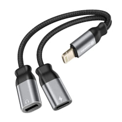 Swissten Splitter Audio et Charge Lightning 2-en-1 Nylon Tressé Anti-noeuds Noir