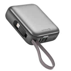 Swissten Batterie Externe 10000mAh avec Câbles USB-C et Lightning Ultra-Compact Argent