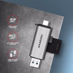 Axagon CRE-SAC lecteur de carte mémoire USB 3.2 Gen 1 (3.1 Gen 1) Type-A/Type-C Gris - Vue supplémentaire 4
