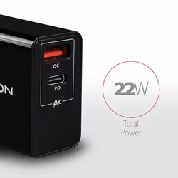 Axagon ACU-PQ22 chargeur d'appareils mobiles Téléphone portable, Chargeur électrique, Smartphone, Smartwatch, Tablette, Universel Noir Secteur Charge rapide Intérieure