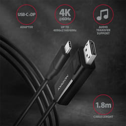 Axagon RVC-DPC câble vidéo et adaptateur 1,8 m USB Type-C DisplayPort Noir