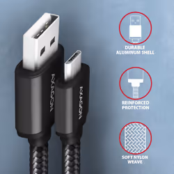 Axagon BUMM-AM10TB câble USB USB 2.0 1 m Micro-USB B USB A Noir