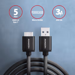 Axagon BUMM3-AM10AB câble USB USB 3.2 Gen 1 (3.1 Gen 1) 1 m Micro-USB B USB A Noir - Vue supplémentaire 2