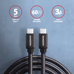 Axagon BUCM3-CM20AB Câble USB USB-C USB 3.2 Gen 1 2 m Noir - Vue supplémentaire 2