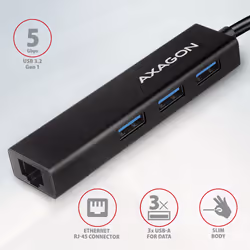 Axagon HMC-GL3A USB-C-Hub 3x USB-A Gbit-LAN schwarz USB 3.2 Gen 1 (3.1 Gen 1) Type-C 5000 Mbit/s Noir