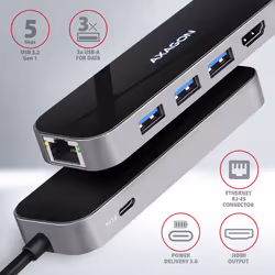 Axagon HMC-6GL station d'accueil USB 3.2 Gen 1 (3.1 Gen 1) Type-C Noir, Gris