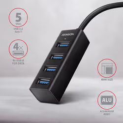 Axagon HUE-M1AL hub & concentrateur USB 3.2 Gen 1 (3.1 Gen 1) Type-A 5000 Mbit/s Noir - Vue supplémentaire 3