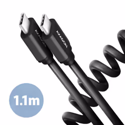 Axagon Data and charging USB 2.0 cable 1.1 m long. PD 60W, 3A. Black twisted., 1,1 m, USB C, USB C, USB 2.0, 0,48 Gbit/s, Noi ...