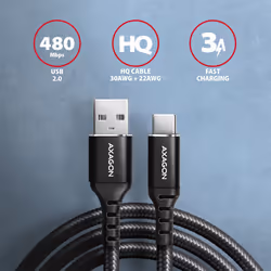 Axagon BUCM-AM20AB câble USB USB 2.0 2 m USB A USB C Noir