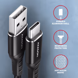 Axagon BUCM-AM20AB câble USB USB 2.0 2 m USB A USB C Noir