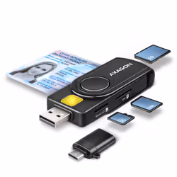 Axagon CRE-SMP2A USB Smart card & SD/microSD/SIM PocketReader, USB 2.0, Noir, 20 g