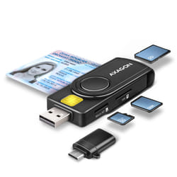 Axagon CRE-SMP2A USB Smart card & SD/microSD/SIM PocketReader lecteur de cartes à puce Intérieure USB 2.0 Noir