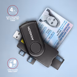 Axagon CRE-SMP2A USB Smart card & SD/microSD/SIM PocketReader lecteur de cartes à puce Intérieure USB 2.0 Noir