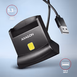 Axagon Universal desktop USB contact Smart/ID card reader with long USB-A cable. Suitable for the eObanka application. lecteur de cartes à puce Intérieure USB 2.0 Noir