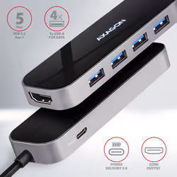 Axagon HMC-6H4A station d'accueil Avec fil USB 3.2 Gen 1 (3.1 Gen 1) Type-C Noir, Gris
