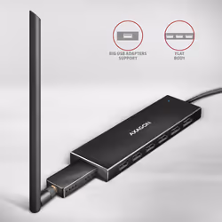 Axagon HUE-F7A 7x USB 3.2 Gen 1 ALU FLAT hub micro power IN 1m USB-A USB 3.2 Gen 1 (3.1 Gen 1) Type-A 5000 Mbit/s Noir - Vue supplémentaire 4