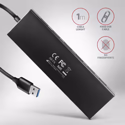 Axagon HUE-F7A 7x USB 3.2 Gen 1 ALU FLAT hub micro power IN 1m USB-A USB 3.2 Gen 1 (3.1 Gen 1) Type-A 5000 Mbit/s Noir - Vue supplémentaire 6