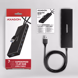 Axagon HUE-F7A 7x USB 3.2 Gen 1 ALU FLAT hub micro power IN 1m USB-A USB 3.2 Gen 1 (3.1 Gen 1) Type-A 5000 Mbit/s Noir - Vue supplémentaire 7