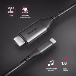 Axagon RVC-HI2MC câble vidéo et adaptateur 1,8 m USB Type-C HDMI Noir
