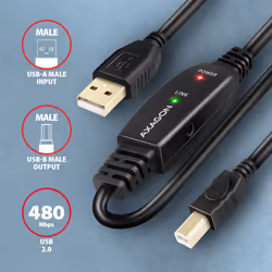 Axagon ADR-215B USB 2.0 A-M -> B-M active connecting/repeater cable 15m - Kabel - Digital/Daten câble USB USB A USB B Noir
