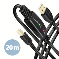 Axagon ADR-220B USB 2.0 A-M -> B-M active connecting/repeater cable 20m - Kabel - Digital/Daten câble USB USB A USB B Noir