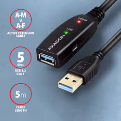 Axagon ADR-305 USB 3.2 Gen 1 A-M -> A-F active extension/repeater cable 5m - Kabel - Digital/Daten câble USB USB 3.2 Gen 1 (3.1 Gen 1) USB A Noir