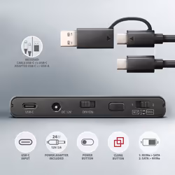 Axagon ADSA-CC USB-C 10Gbps - NVMe M.2 SSD & SATA 2.5/3.5 SSD/HDD CLONE MASTER 2 - Digital/Daten - NVMe USB 3.2 Gen 2 (3.1 Gen 2) Type-C Noir - Vue supplémentaire 8