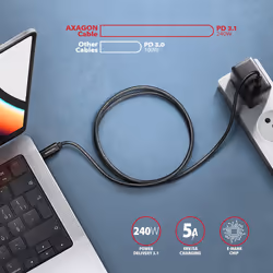 Axagon BUCM2-CM20AB Ladekabel USB-C zu USB-C 2.0, 2 m, PD 240 W 5 A, ALU - Schwarz - 2 Meter langes USB-C zu USB-C Kabel - Daten- und Ladefähig câble USB USB 2.0 USB C Noir - Vue supplémentaire 4