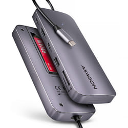Axagon HMC-6GM2 USB 10Gbps hub USB-A USB-C HDMI M.2 SD/mSD PD 100W USB-C Avec fil USB 3.2 Gen 2 (3.1 Gen 2) Type-C Gris