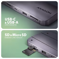 Axagon HMC-6GM2 USB 10Gbps hub USB-A USB-C HDMI M.2 SD/mSD PD 100W USB-C Avec fil USB 3.2 Gen 2 (3.1 Gen 2) Type-C Gris