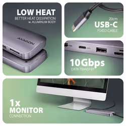 Axagon HMC-6GM2 USB 10Gbps hub USB-A USB-C HDMI M.2 SD/mSD PD 100W USB-C Avec fil USB 3.2 Gen 2 (3.1 Gen 2) Type-C Gris - Vue supplémentaire 5