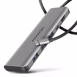 Axagon HMC-5H USB-C 3.2 Gen 1 hub 3x USB-A 4K HDMI PD 100W - Silber, Avec fil, USB 3.2 Gen 1 (3.1 Gen 1) Type-C, 100 W, 1.4/2 ...
