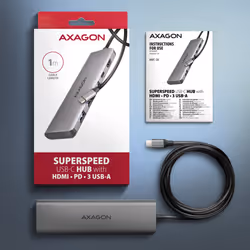 Axagon HMC-5H USB-C 3.2 Gen 1 hub 3x USB-A 4K HDMI PD 100W - Silber Avec fil USB 3.2 Gen 1 (3.1 Gen 1) Type-C Argent - Vue supplémentaire 6