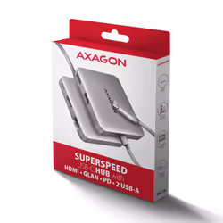 Axagon N HMC-5HL USB 5Gbps hub 2x USB-A HDMI 4k/60Hz RJ-45 GLAN PD 100W kabel USB-C Avec fil USB 3.2 Gen 1 (3.1 Gen 1) Type-C Argent - Vue supplémentaire 7