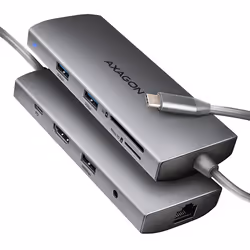 Axagon HMC-8HLSA, Avec fil, USB 3.2 Gen 1 (3.1 Gen 1) Type-C, 100 W, 10,100,1000 Mbit/s, Gris, SD