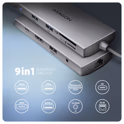 Axagon HMC-8HLSA station d'accueil Avec fil USB 3.2 Gen 1 (3.1 Gen 1) Type-C Gris