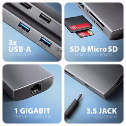 Axagon HMC-8HLSA station d'accueil Avec fil USB 3.2 Gen 1 (3.1 Gen 1) Type-C Gris