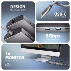 Axagon HMC-8HLSA station d'accueil Avec fil USB 3.2 Gen 1 (3.1 Gen 1) Type-C Gris - Vue supplémentaire 4