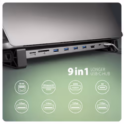 Axagon HMC-10HLS station d'accueil Avec fil USB 3.2 Gen 1 (3.1 Gen 1) Type-C Noir, Gris