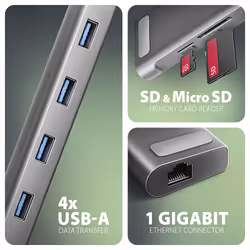 Axagon HMC-10HLS station d'accueil Avec fil USB 3.2 Gen 1 (3.1 Gen 1) Type-C Noir, Gris
