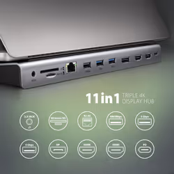 Axagon HMC-4KX3 station d'accueil Avec fil USB 3.2 Gen 1 (3.1 Gen 1) Type-C Gris