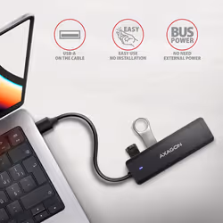Axagon HUE-C1A hub & concentrateur USB 3.2 Gen 1 (3.1 Gen 1) Type-A 5000 Mbit/s Noir