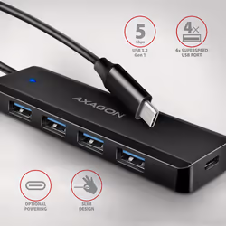 Axagon HUE-C1C hub & concentrateur USB 3.2 Gen 1 (3.1 Gen 1) Type-C 5000 Mbit/s Noir